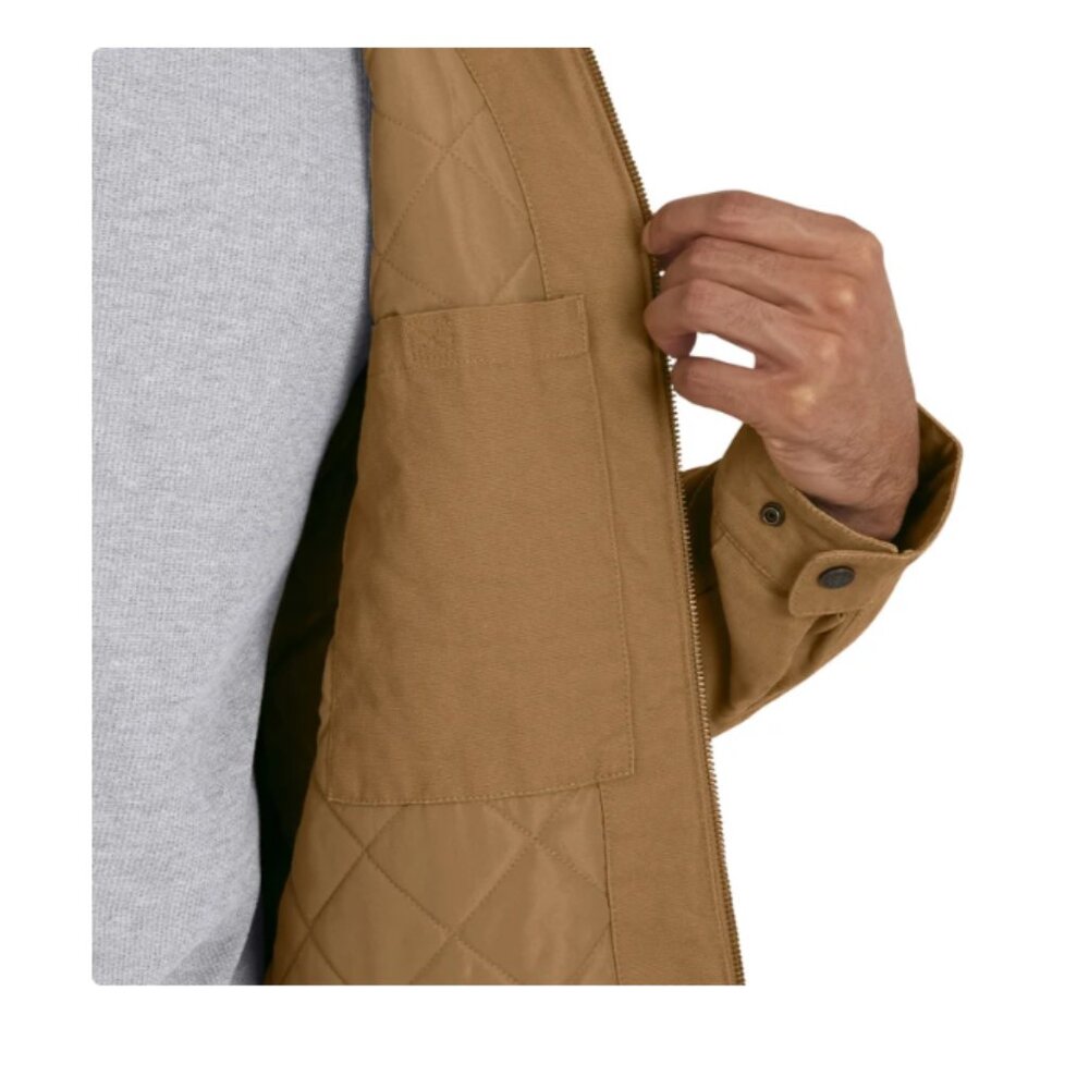 Wrangler Men's Canvas Work Jacket Quilted Lining Corduroy Collar Brown - Picture 4 of 8